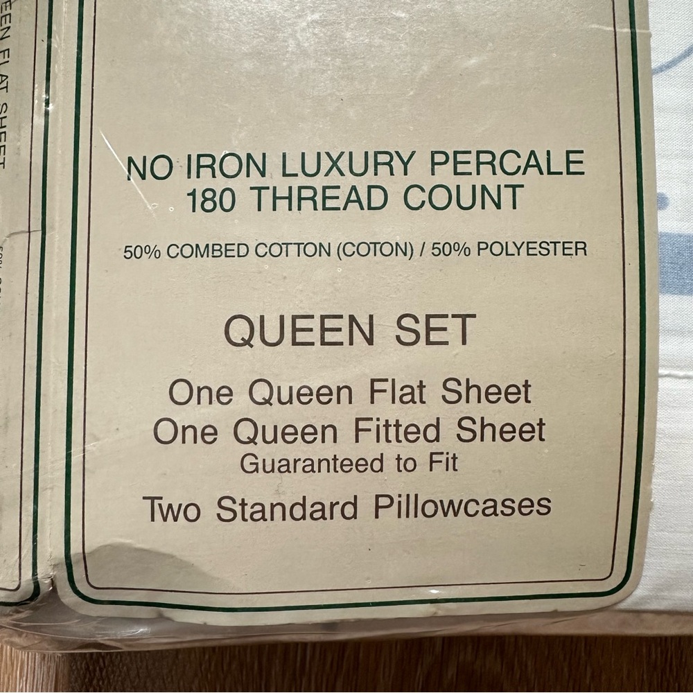 NWT NOS Cannon Percale Queen Bed Sheets 180 Thread Count Blue White Yellow Geese - Picture 4 of 7